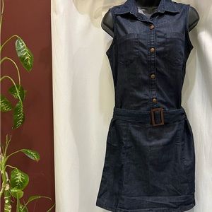 Women's Gold Sign  Dark Washed Belted Denim Dress Snap Front, Size S